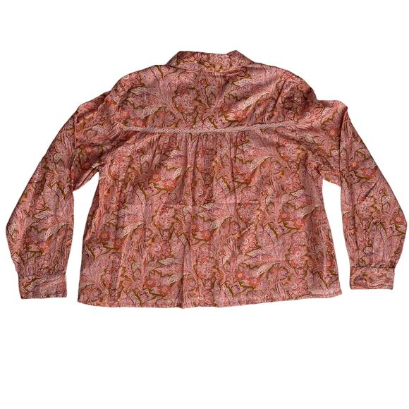 Sundance EUC Cotton Poplin Floral Lace Trim 1/2 Placket Popover Pink Blouse M - Picture 2 of 9